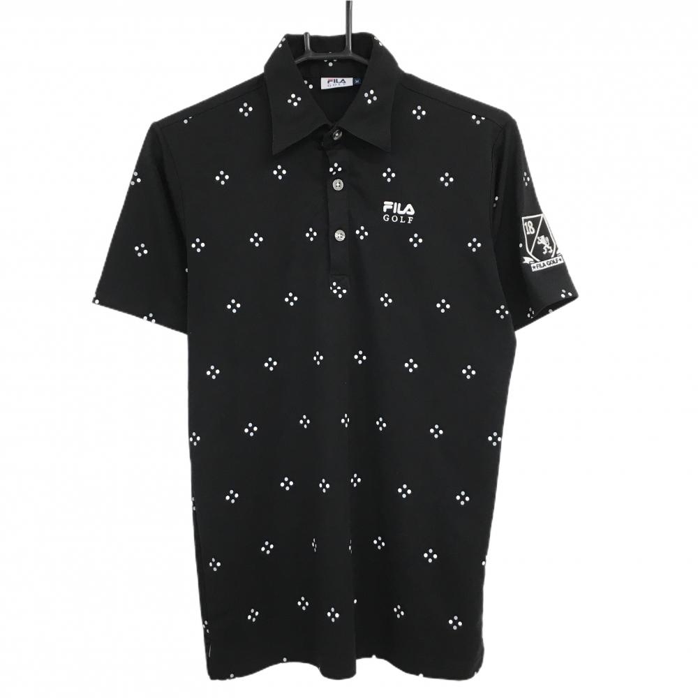 【美品】フィラゴルフ 半袖ポロシャツ 黒×白 総柄 メンズ M ゴルフウェア FILA GOLF