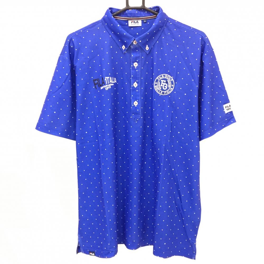 フィラゴルフ 半袖ポロシャツ ブルー×白 ドット柄 ロゴ刺しゅう メンズ 3L ゴルフウェア 大きいサイズ FILA GOLF