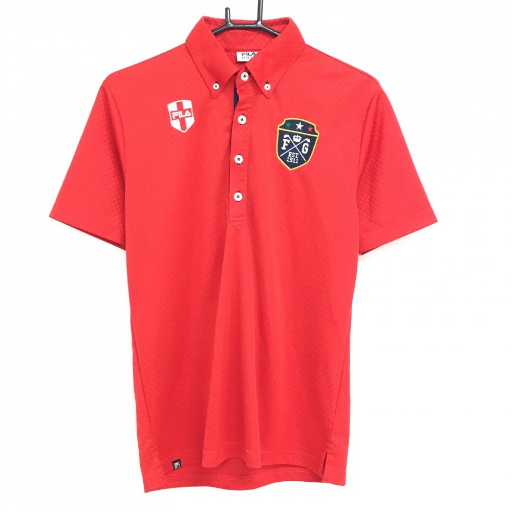 フィラゴルフ 半袖ポロシャツ レッド ブロックチェック 胸元ロゴ メンズ M ゴルフウェア FILA GOLF