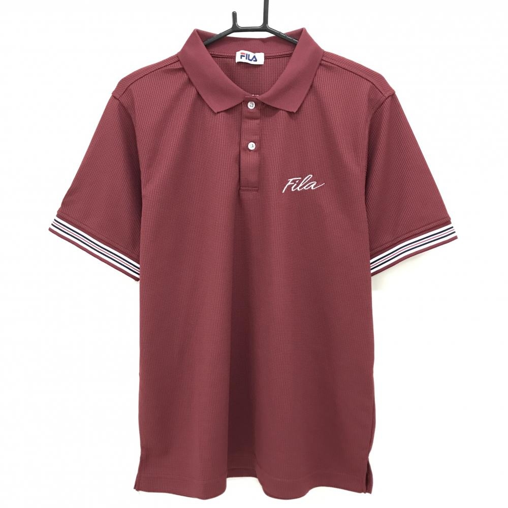 【超美品】フィラ 半袖ポロシャツ ボルドー ロゴ刺しゅう 凹凸生地 メンズ LL ゴルフウェア FILA GOLF