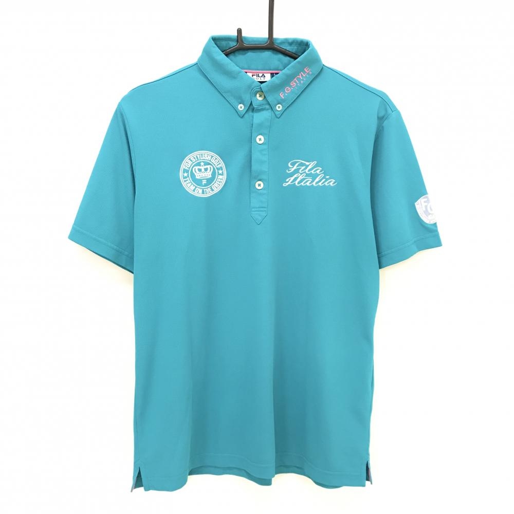 フィラゴルフ 半袖ポロシャツ ターコイズグリーン ロゴ ボタンダウン  メンズ L ゴルフウェア FILA GOLF