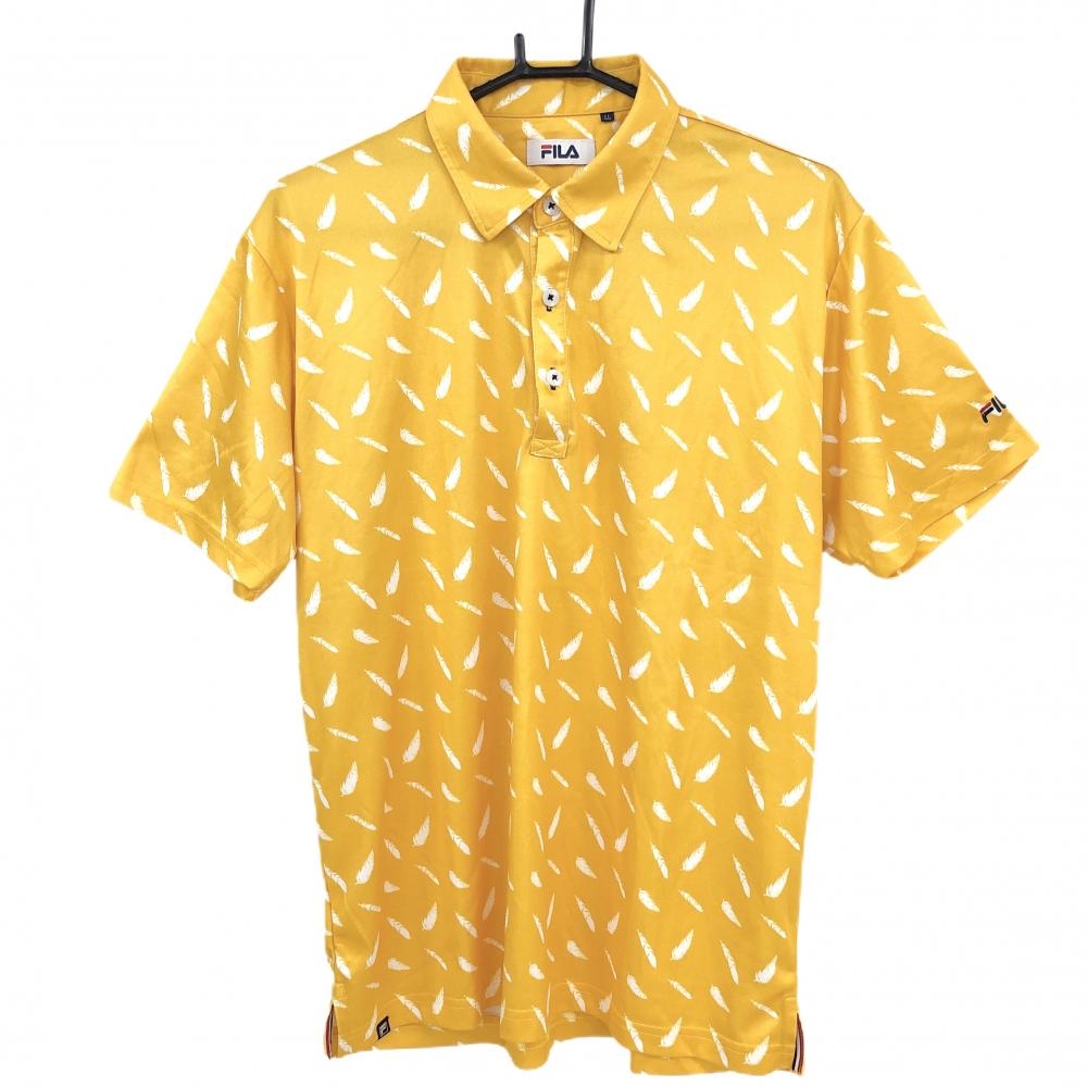 【美品】フィラ 半袖ポロシャツ オレンジイエロー×白 総柄 メンズ LL ゴルフウェア FILA GOLF