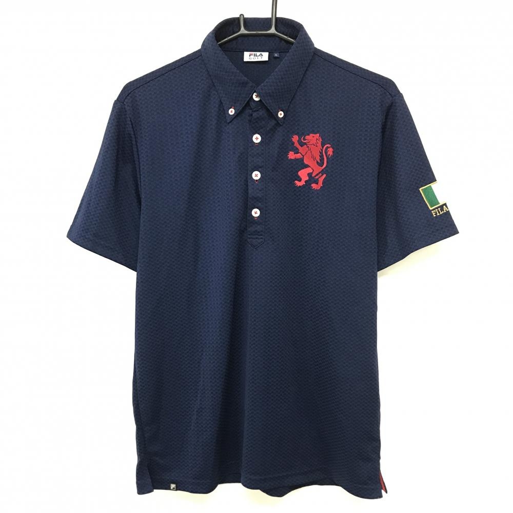 【超美品】フィラゴルフ 半袖ポロシャツ ネイビー×レッド ブロックチェック地模様 ボタンダウン メンズ L ゴルフウェア FILA GOLF