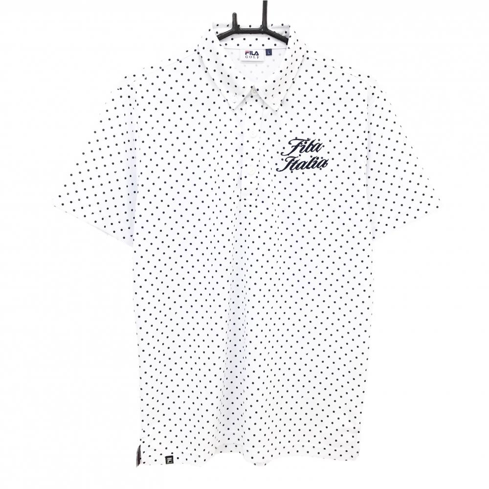 【超美品】フィラゴルフ 半袖ポロシャツ 白×ネイビー ドット柄 ロゴ刺しゅう メンズ L ゴルフウェア FILA GOLF