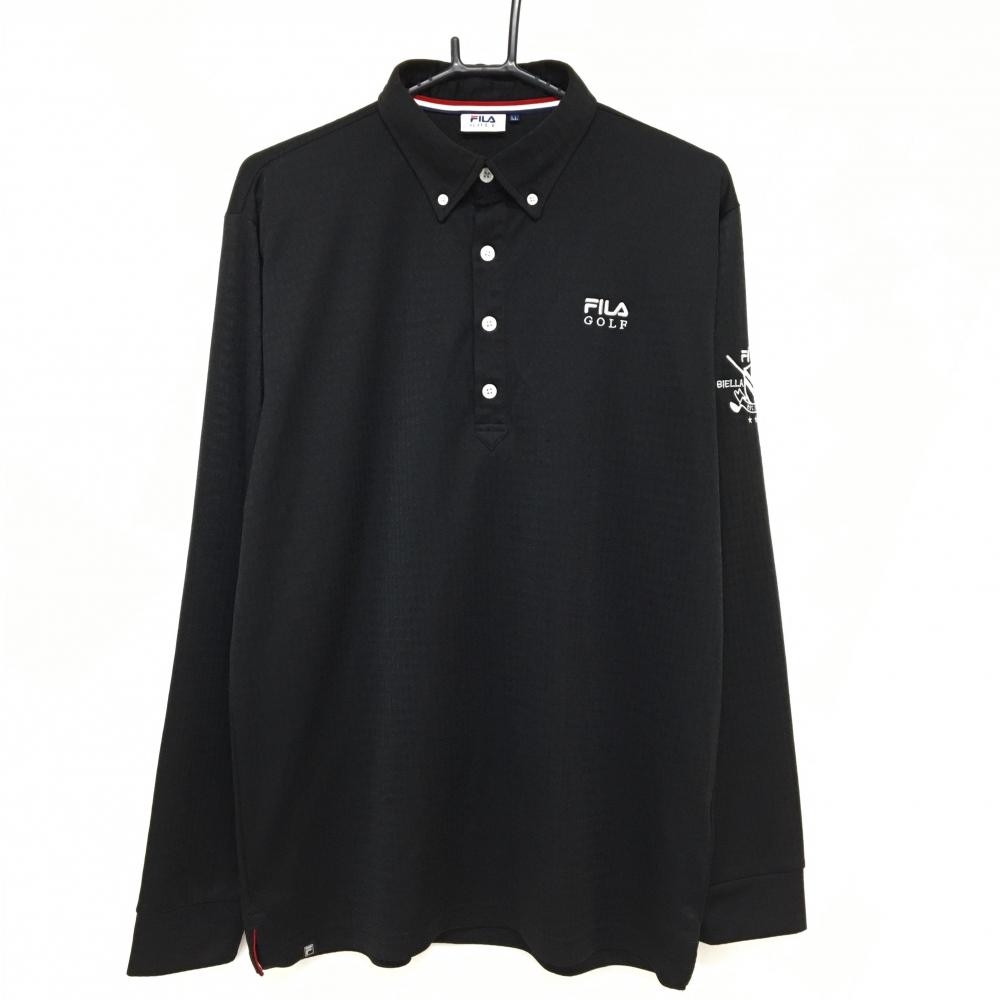 フィラゴルフ 長袖ポロシャツ 黒 ダイヤ柄地模様 ロゴ刺しゅう メンズ LL ゴルフウェア FILA GOLF