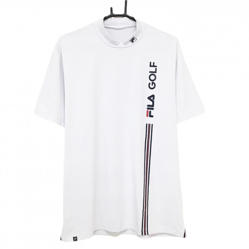 【超美品】フィラゴルフ 半袖ハイネックシャツ 白×ダークネイビー ロゴライン  メンズ LL ゴルフウェア FILA GOLF