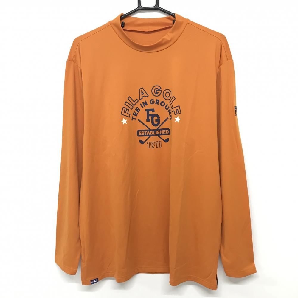 【超美品】フィラゴルフ 長袖ハイネックシャツ オレンジ フロントロゴ ストレッチ メンズ 3L ゴルフウェア 大きいサイズ FILA GOLF