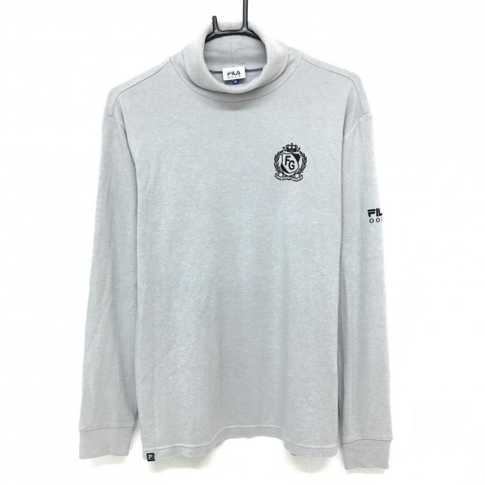 フィラゴルフ 長袖ハイネックシャツ グレー×黒 ロゴ刺しゅう メンズ M ゴルフウェア FILA GOLF