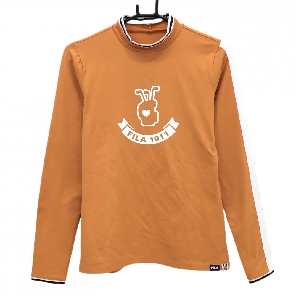 【美品】フィラゴルフ 長袖ハイネックシャツ オレンジ×白 プリント メンズ M ゴルフウェア FILA GOLF