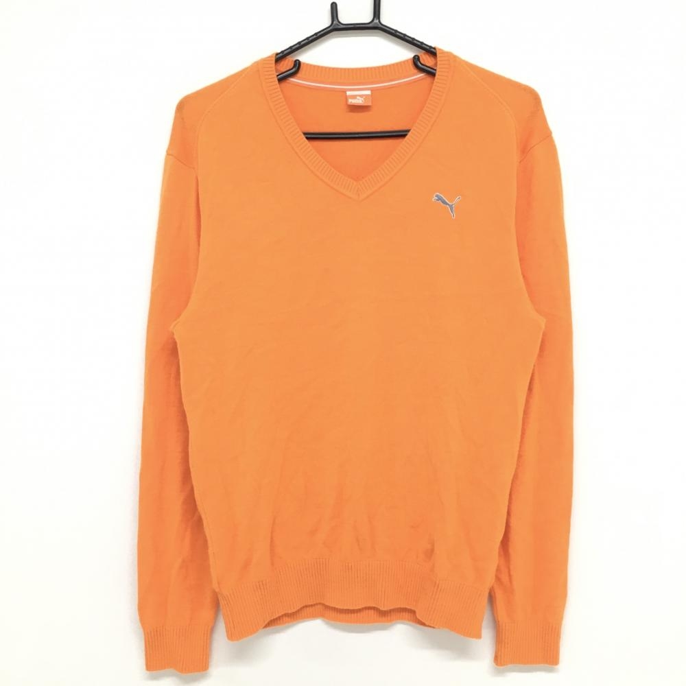 【超美品】プーマ セーター オレンジ ニット Vネック ウール混 メンズ L ゴルフウェア PUMA