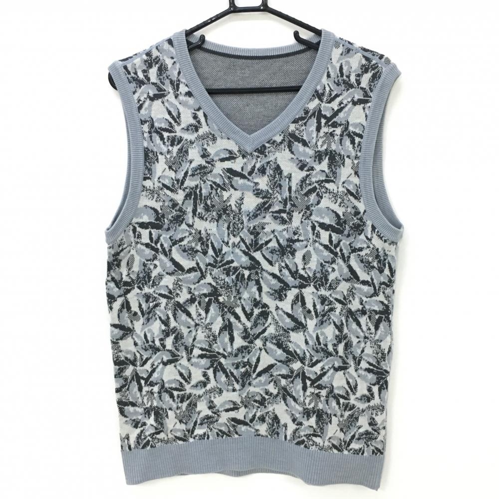 プーマ リバーシブルニットベスト 白×グレー 総柄 ウール混 Vネック  メンズ XL ゴルフウェア PUMA