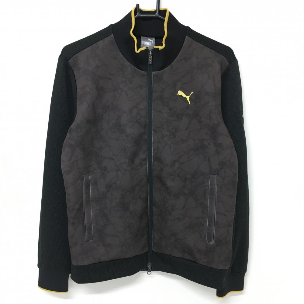 【美品】プーマ 切替ニットブルゾン ブラウン×黒 前面スウェット メンズ S ゴルフウェア PUMA