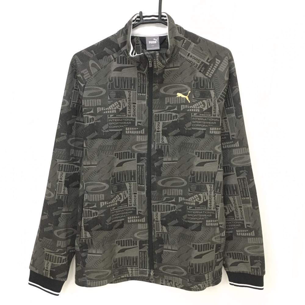 【美品】プーマ ブルゾン グレー×黒 総柄 ロゴ 裏起毛  メンズ L ゴルフウェア PUMA