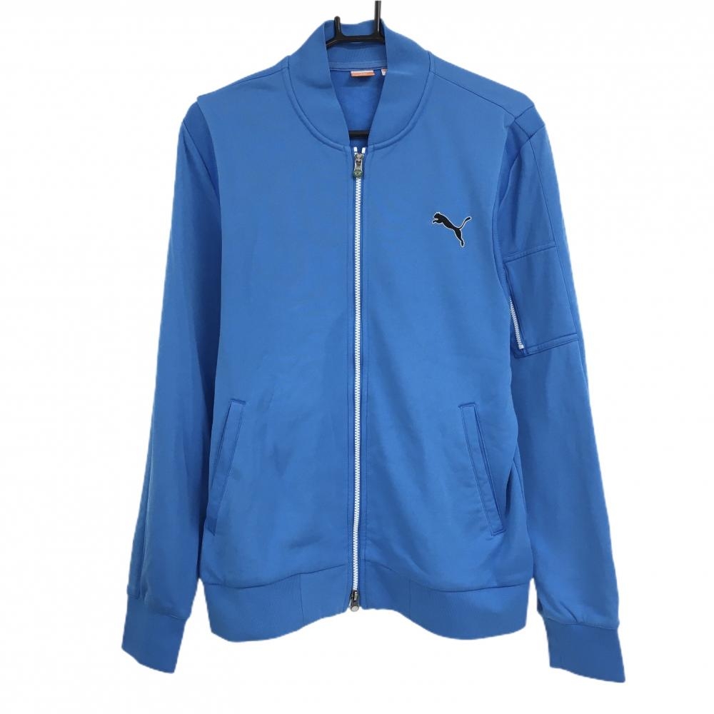【美品】プーマ ブルゾン ライトブルー ロゴ黒 裏起毛 DRYCELL  メンズ XL ゴルフウェア PUMA
