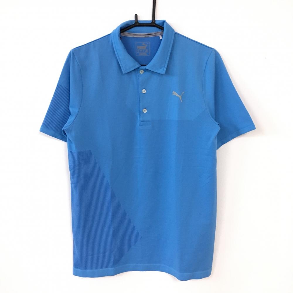 PUMA プーマ 半袖ポロシャツ ライトブルー 一部ストライプ メッシュ メンズ US S ゴルフウェア