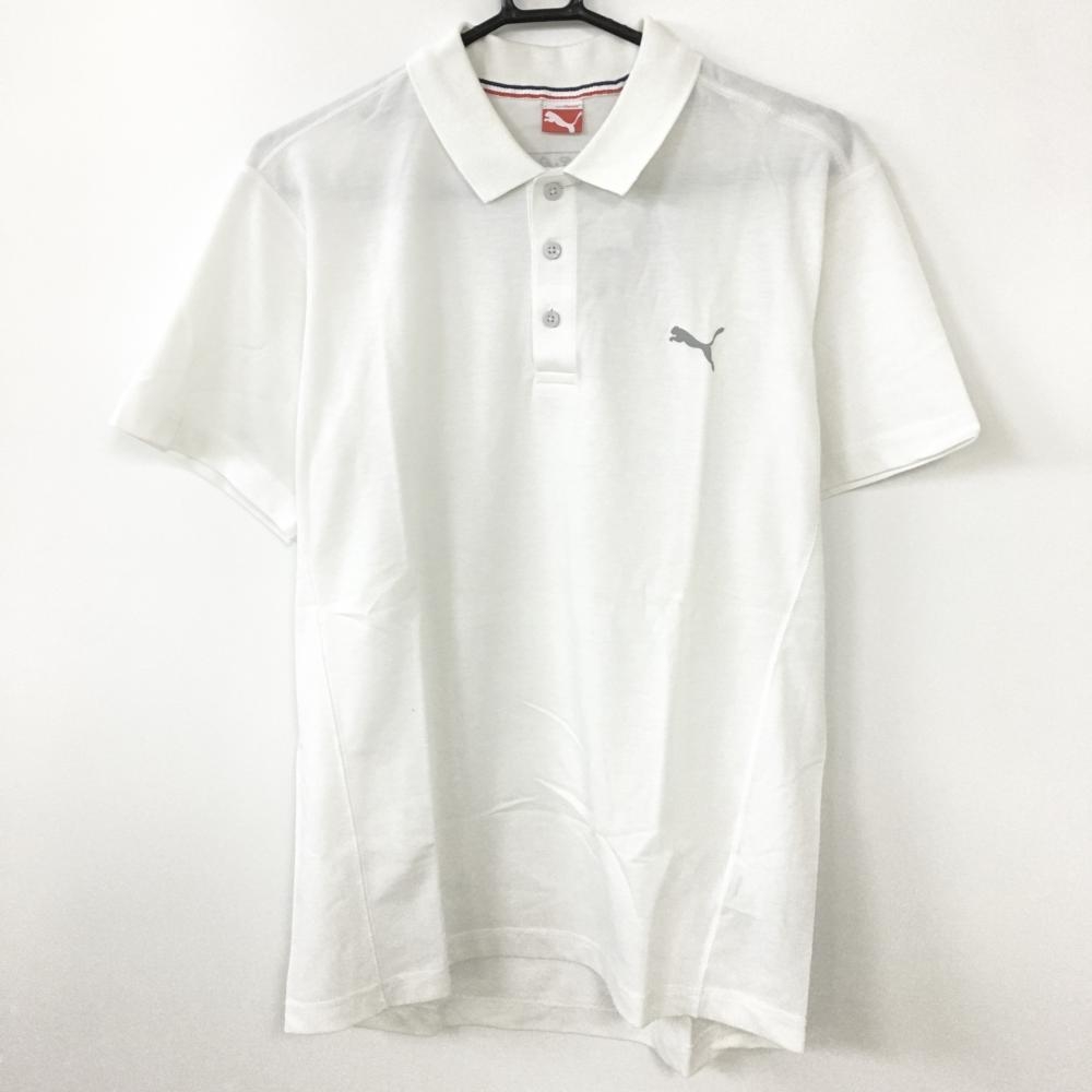 【新品】20％OFF〜PUMA プーマ 半袖ポロシャツ 白×グレー シンプル ロゴマーク  メンズ L ゴルフウェア