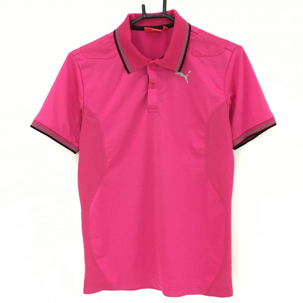 プーマ 半袖ポロシャツ ピンク×黒 脇・袖下メッシュ メンズ M ゴルフウェア PUMA
