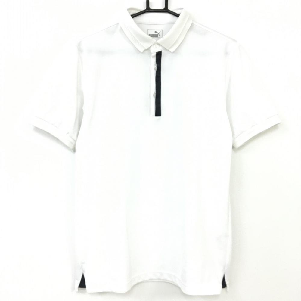 PUMA プーマ 半袖ポロシャツ 白×黒 地模様 ロゴ刺しゅう  メンズ Ｌ ゴルフウェア 画像
