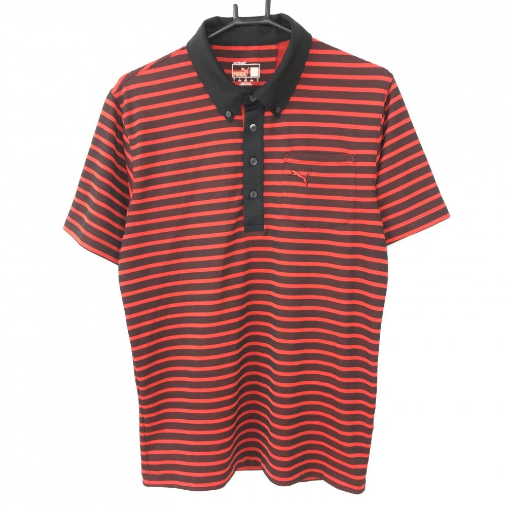 PUMA プーマ 半袖ポロシャツ 黒×レッド ボーダー DRYCELL メンズ US/L ゴルフウェア