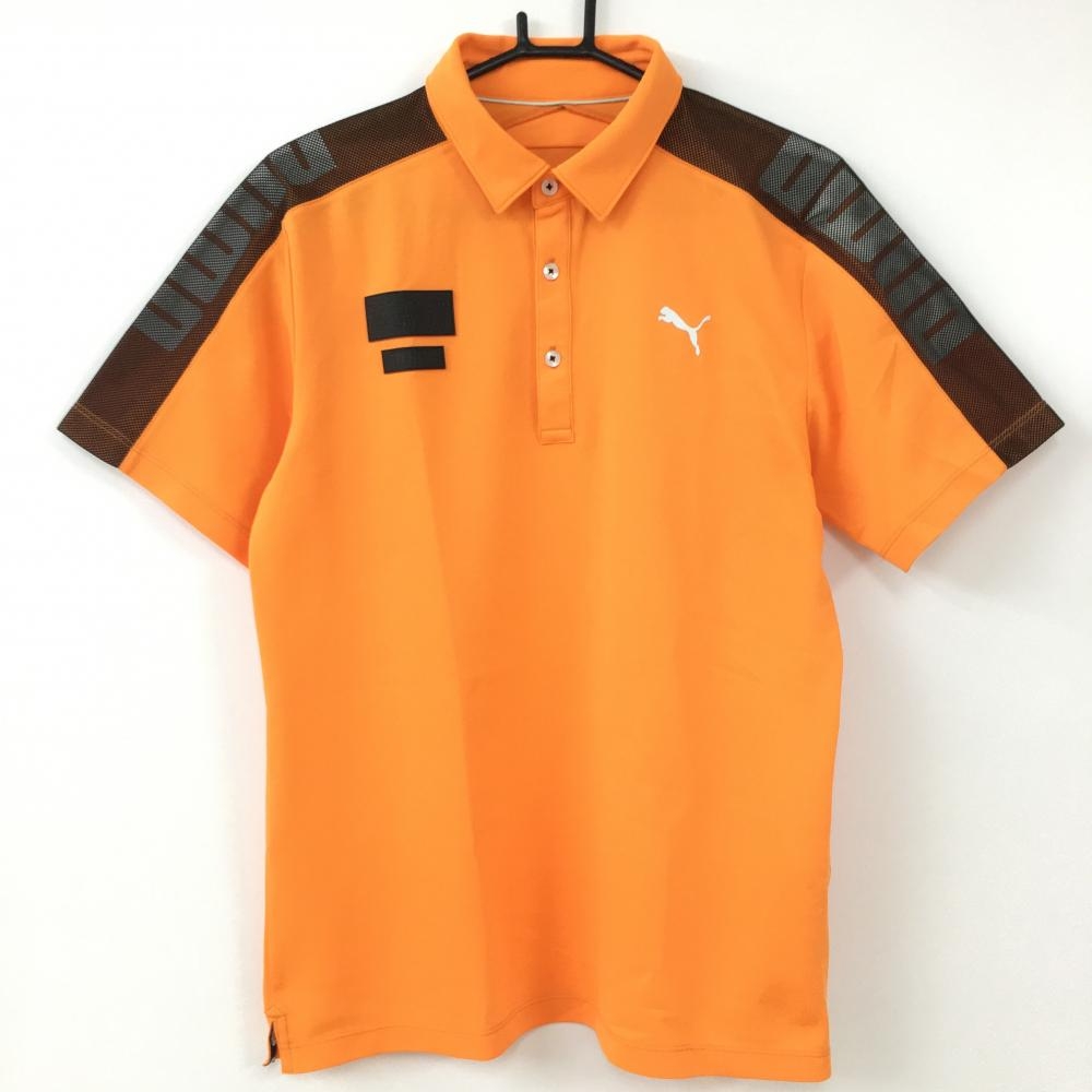 【超美品】PUMA プーマ 半袖ポロシャツ オレンジ×黒 肩メッシュ ロゴ  メンズ XL ゴルフウェア
