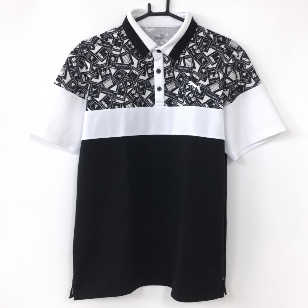 【超美品】PUMA プーマ 半袖ポロシャツ 黒×白 一部柄  メンズ XL ゴルフウェア