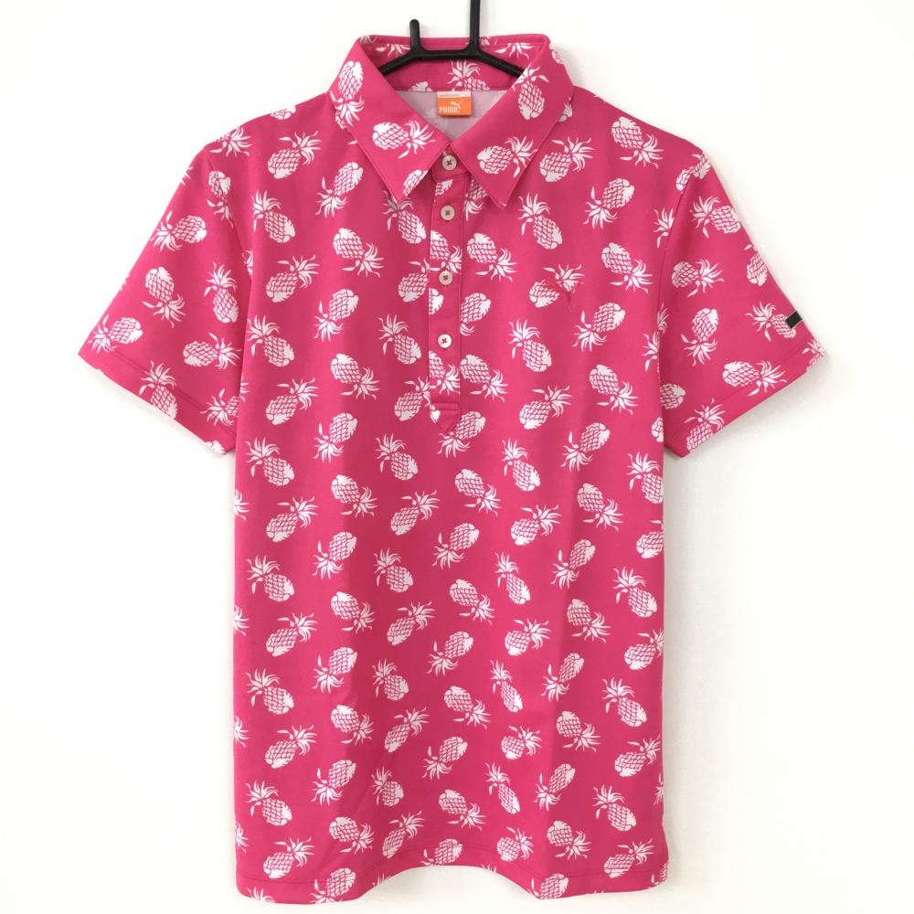 【超美品】PUMA プーマ 半袖ポロシャツ ピンク×白 パイナップル柄 サンプル品 メンズ L ゴルフウェア