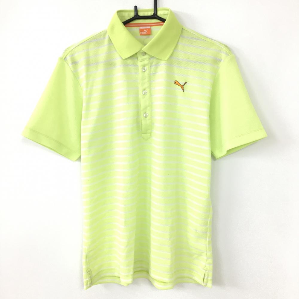 PUMA プーマ 半袖ポロシャツ ライトグリーン×白 前後ボーダー サンプル品  メンズ L ゴルフウェア