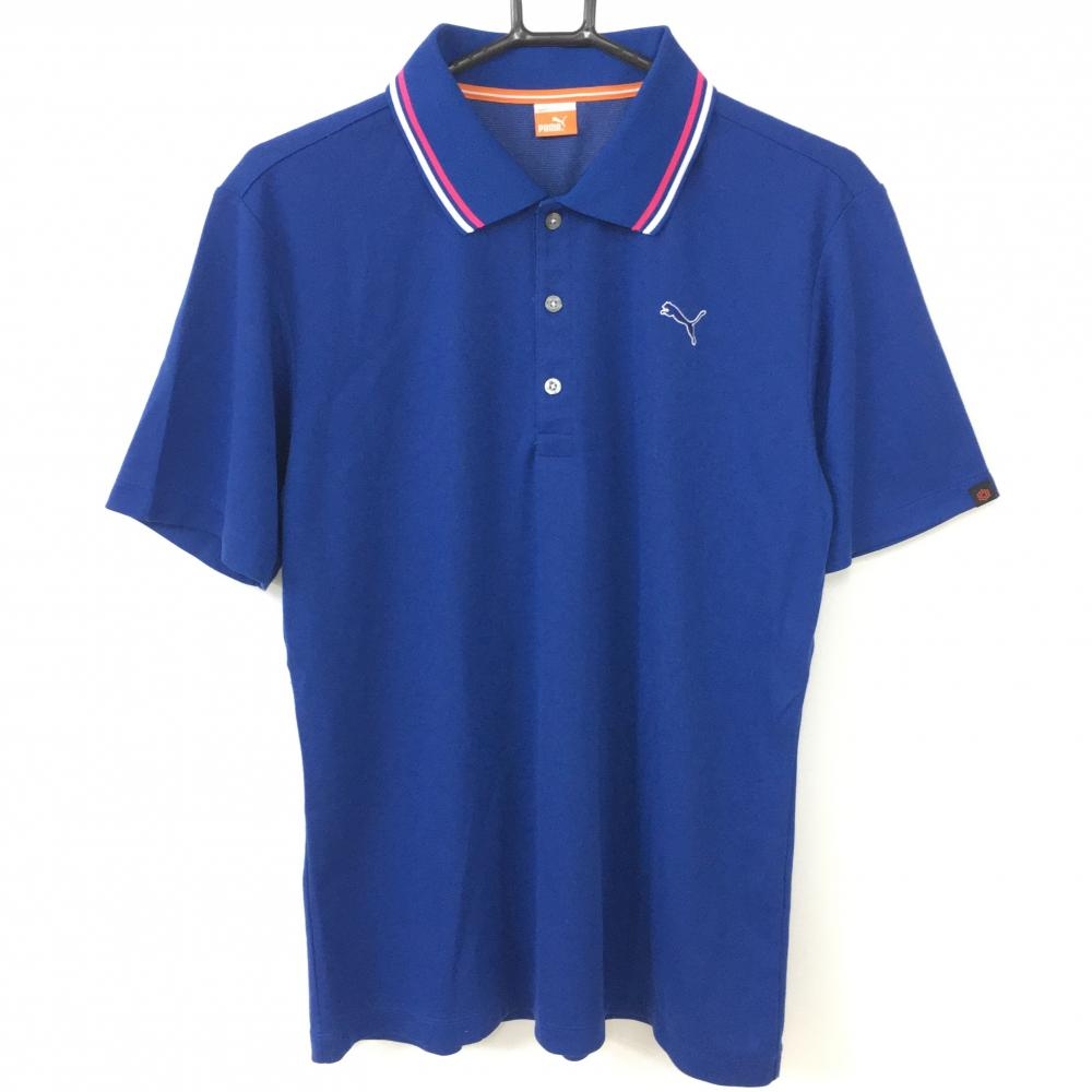 PUMA プーマ 半袖ポロシャツ ブルー×ピンク 襟ライン シンプル DRICELL メンズ L ゴルフウェア