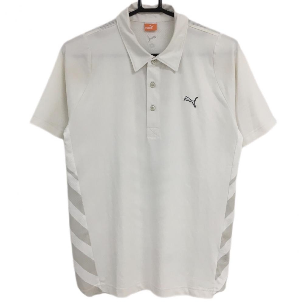 プーマ 半袖ポロシャツ 白×ライトグレー 背面柄 背面メッシュ メンズ M ゴルフウェア PUMA