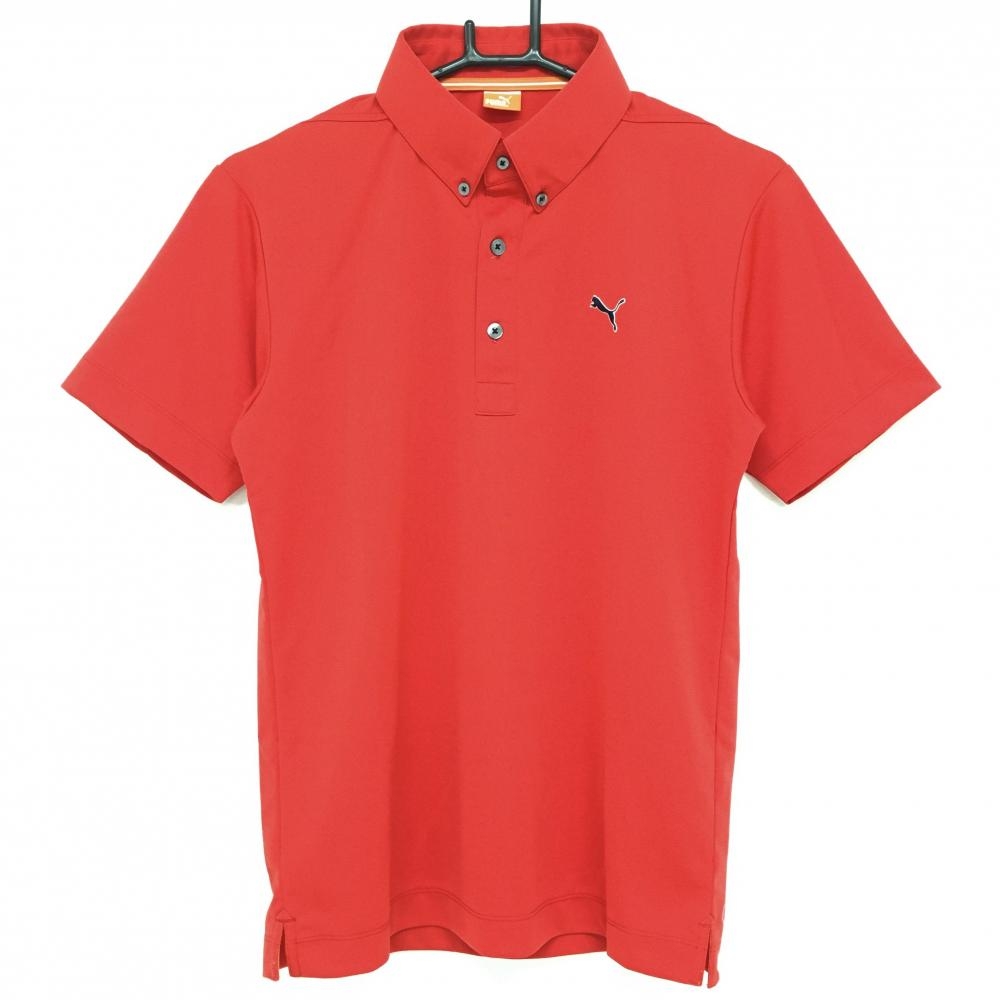 【美品】プーマ 半袖ポロシャツ レッド×ネイビー ボタンダウン メンズ S ゴルフウェア PUMA