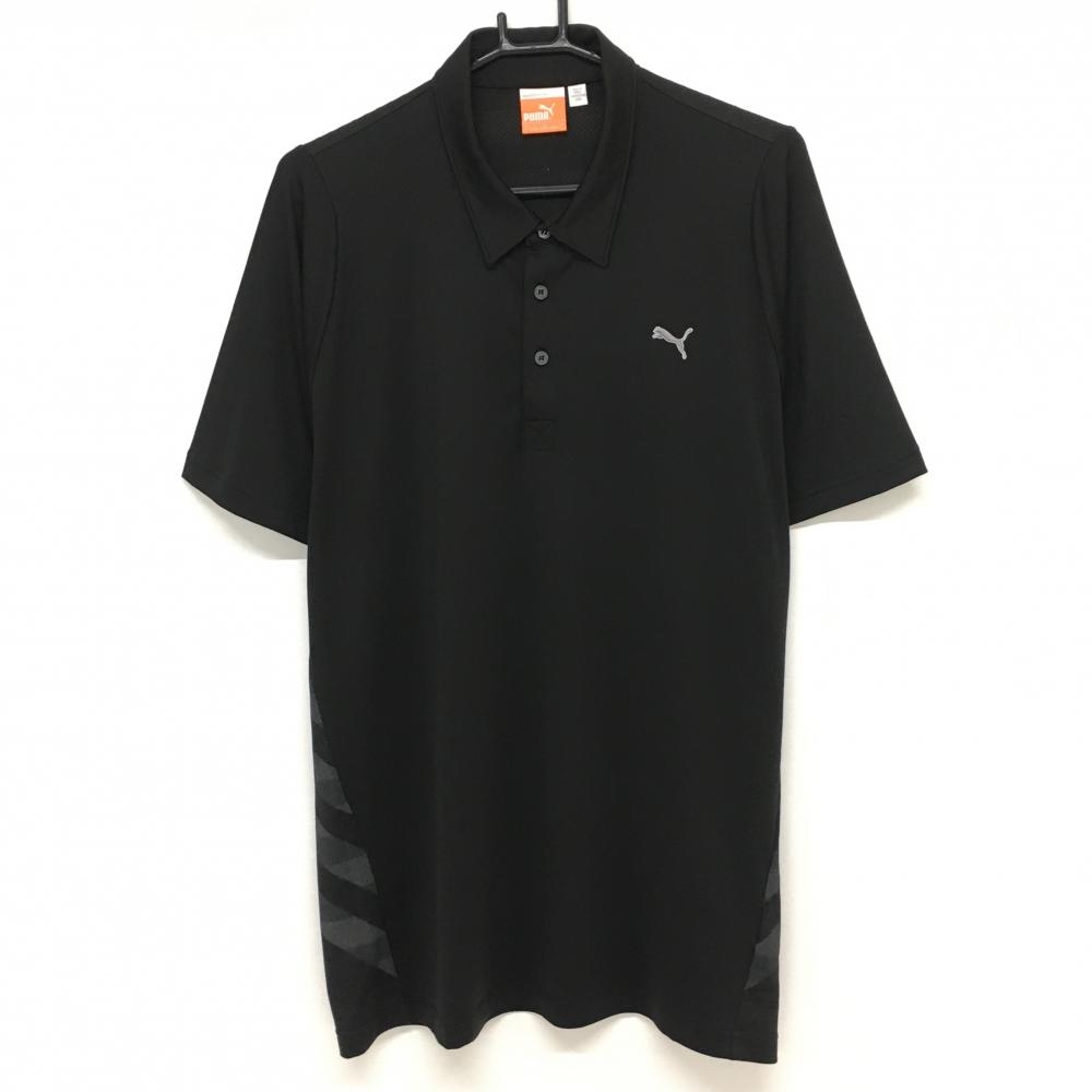 【超美品】プーマ 半袖ポロシャツ 黒×グレー 背面メッシュボーダー メンズ US L ゴルフウェア PUMA