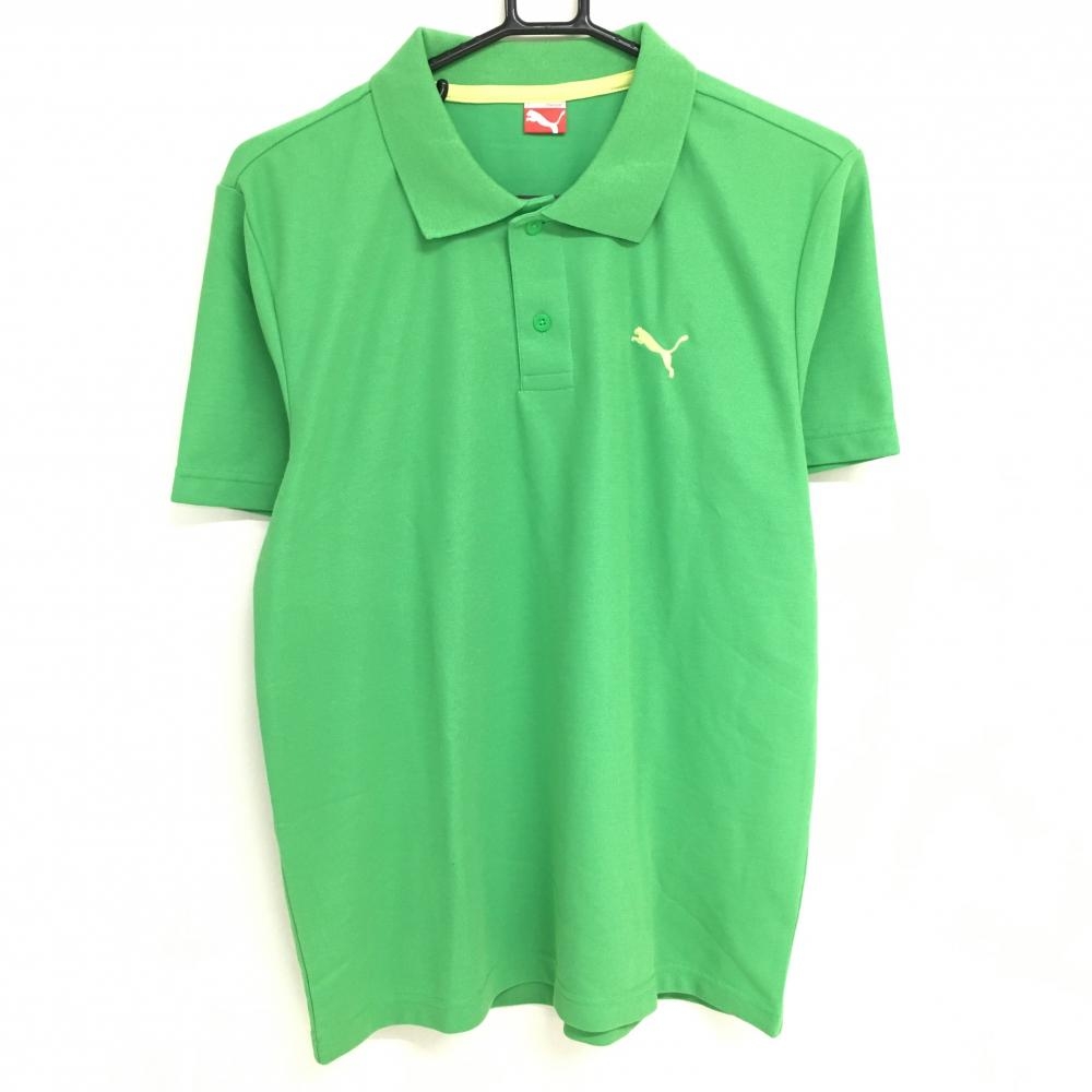 【美品】プーマ 半袖ポロシャツ ライトグリーン×イエロー ロゴ刺しゅう メンズ L ゴルフウェア PUMA