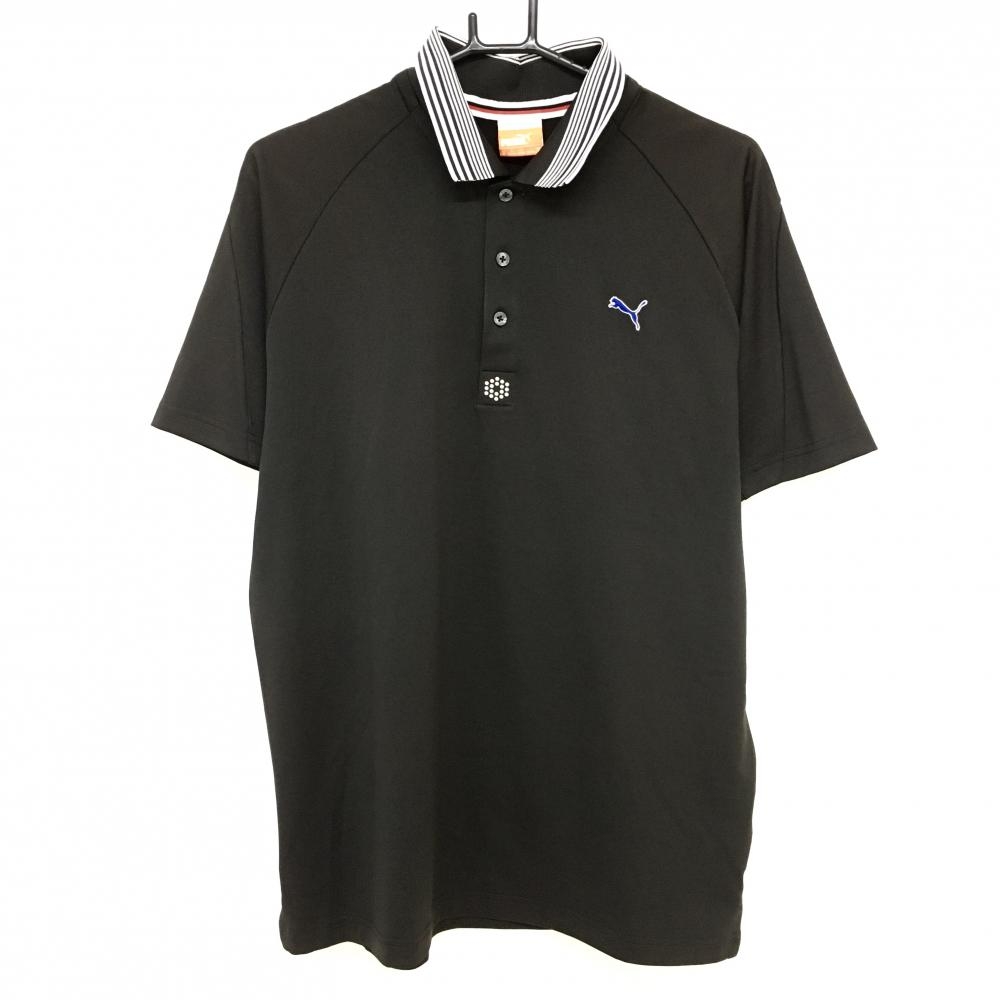 プーマ 半袖ポロシャツ 黒×白 襟ボーダー 一部メッシュ生地  メンズ M ゴルフウェア PUMA