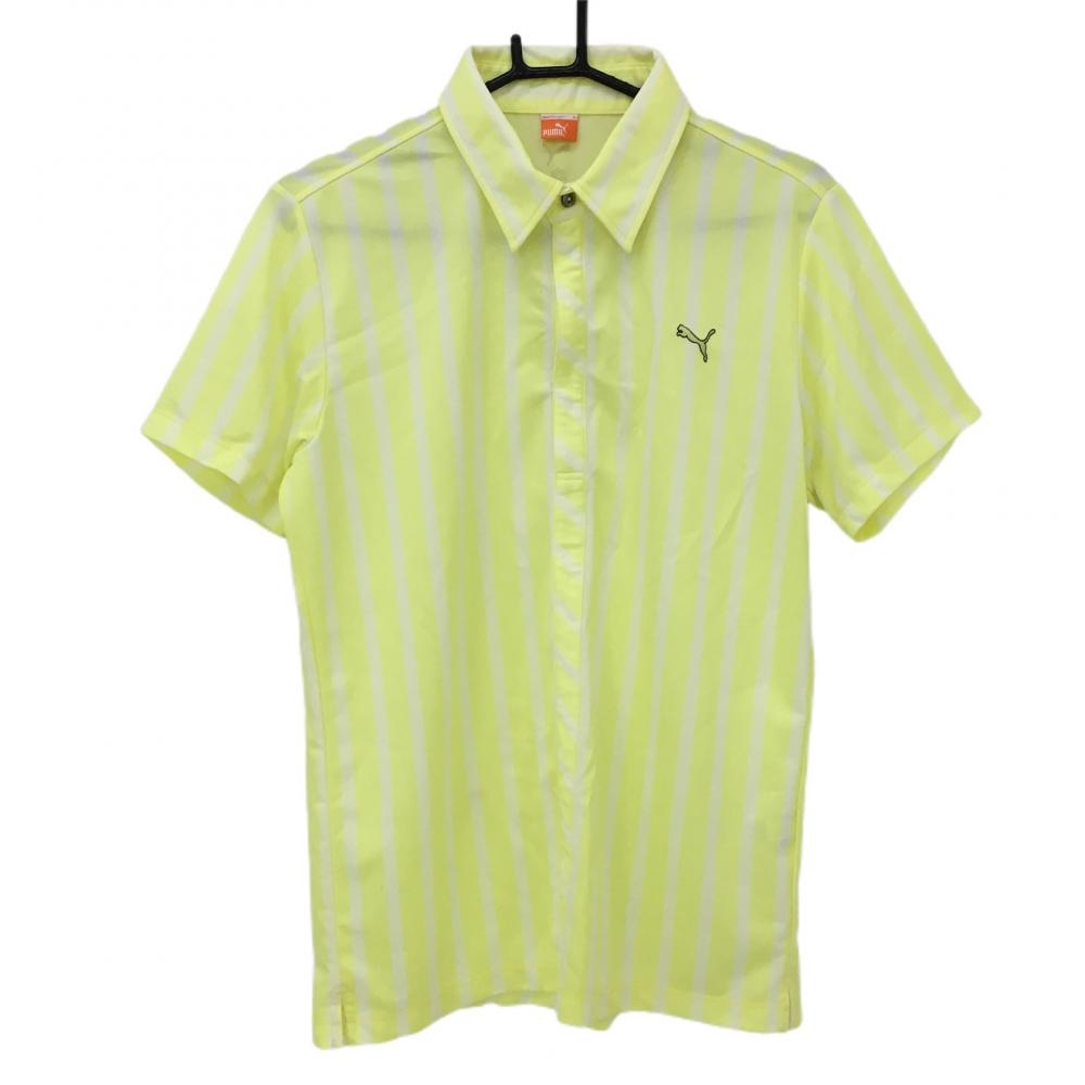 プーマ 半袖ポロシャツ イエロー×白 ストライプ ハーフジップ ロゴ刺しゅう  メンズ O ゴルフウェア PUMA