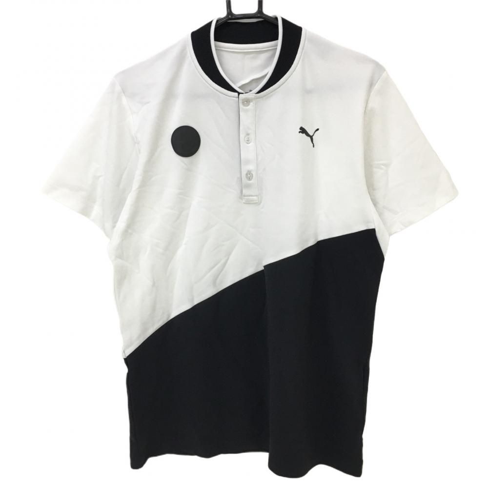 【超美品】プーマ 半袖ポロシャツ 白×黒 バイカラー 襟メッシュ メンズ XL ゴルフウェア PUMA