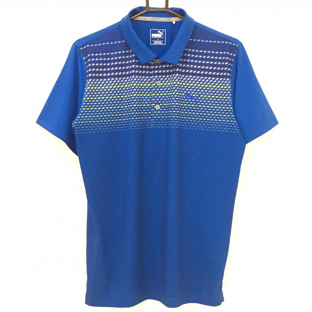 【美品】プーマ 半袖ポロシャツ ブルー×グレー 胸元ロゴ メンズ M ゴルフウェア PUMA