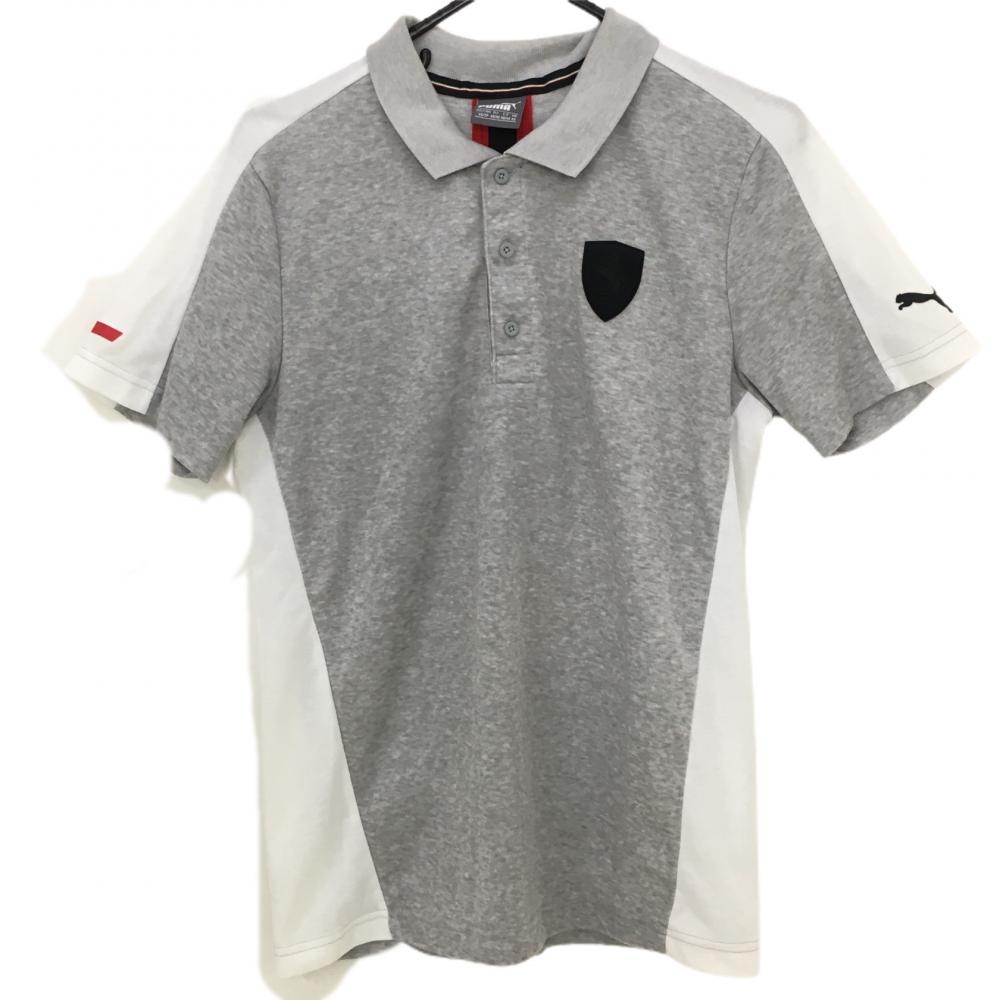 【美品】プーマ 半袖ポロシャツ グレー×白 背面レッドライン メンズ US XS ゴルフウェア PUMA