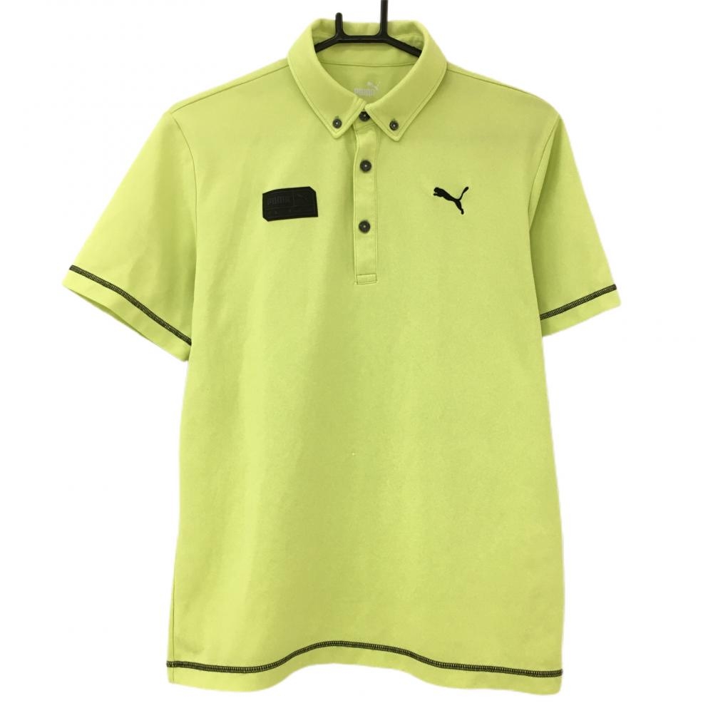 プーマ 半袖ポロシャツ ライムグリーン×黒 ロゴ刺しゅう ワッペン  メンズ M ゴルフウェア PUMA