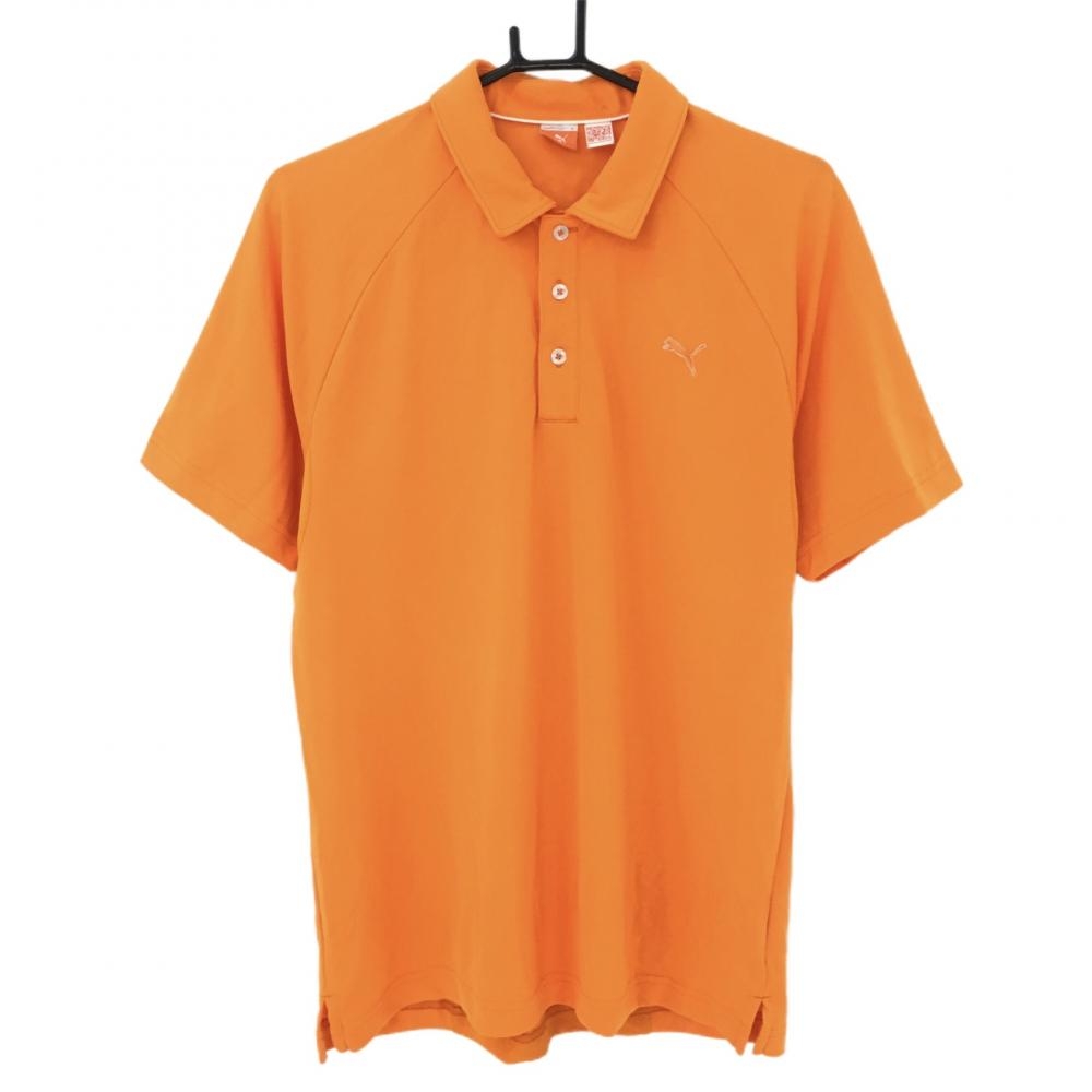 【美品】プーマ 半袖ポロシャツ オレンジ 織生地 袖下・背面一部メッシュ調 ロゴ刺しゅう メンズ XL ゴルフウェア PUMA