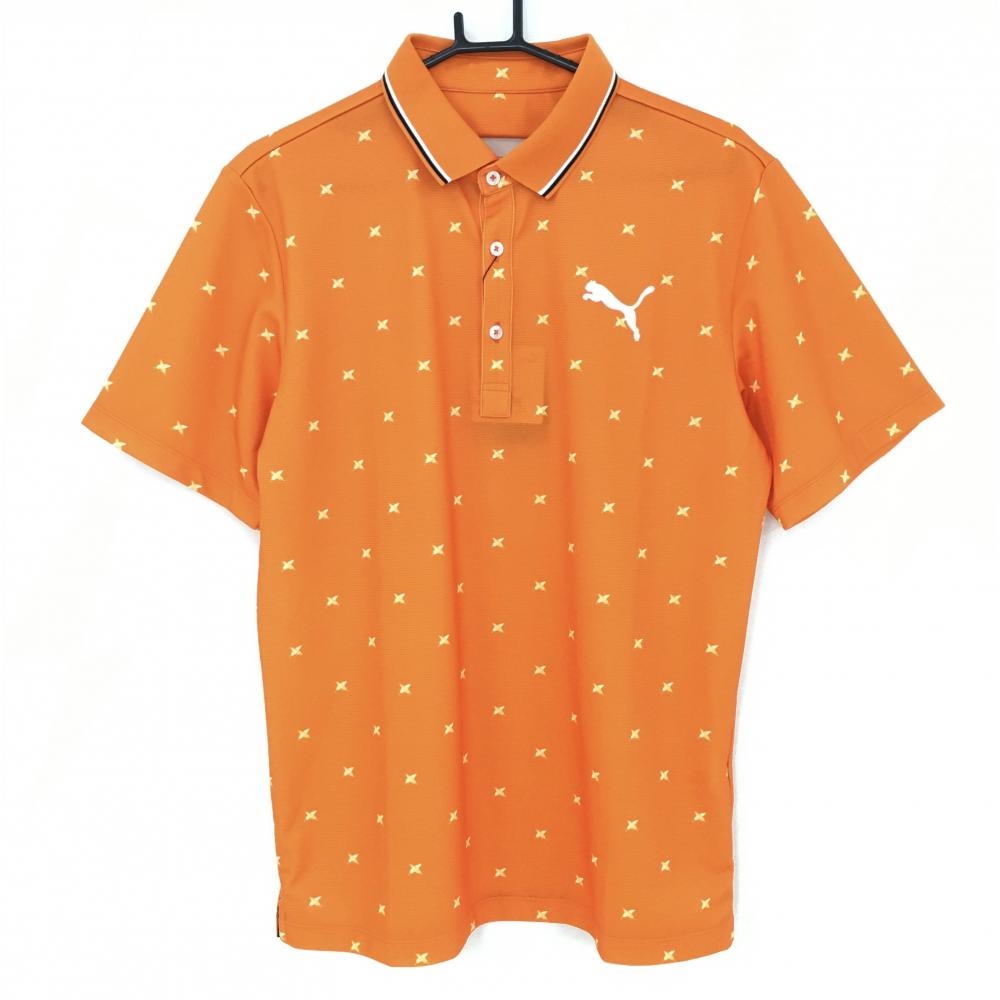 【新品】プーマ 半袖ポロシャツ オレンジ×白 リーフ柄 DRYCELL メンズ XL ゴルフウェア PUMA