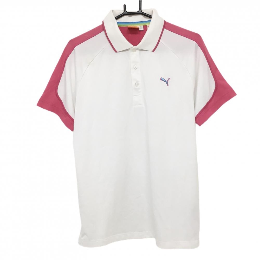 プーマ 半袖ポロシャツ 白×ピンク COOL CELL 袖下・背面メッシュ  メンズ US-S ゴルフウェア PUMA