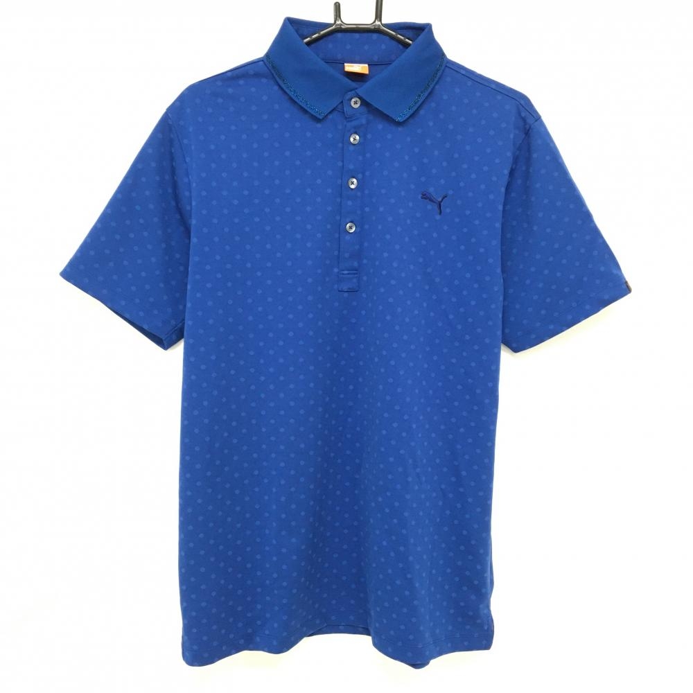 【超美品】プーマ 半袖ポロシャツ ブルー ドット柄 襟縁ラメ DRYCELL メンズ XO ゴルフウェア PUMA