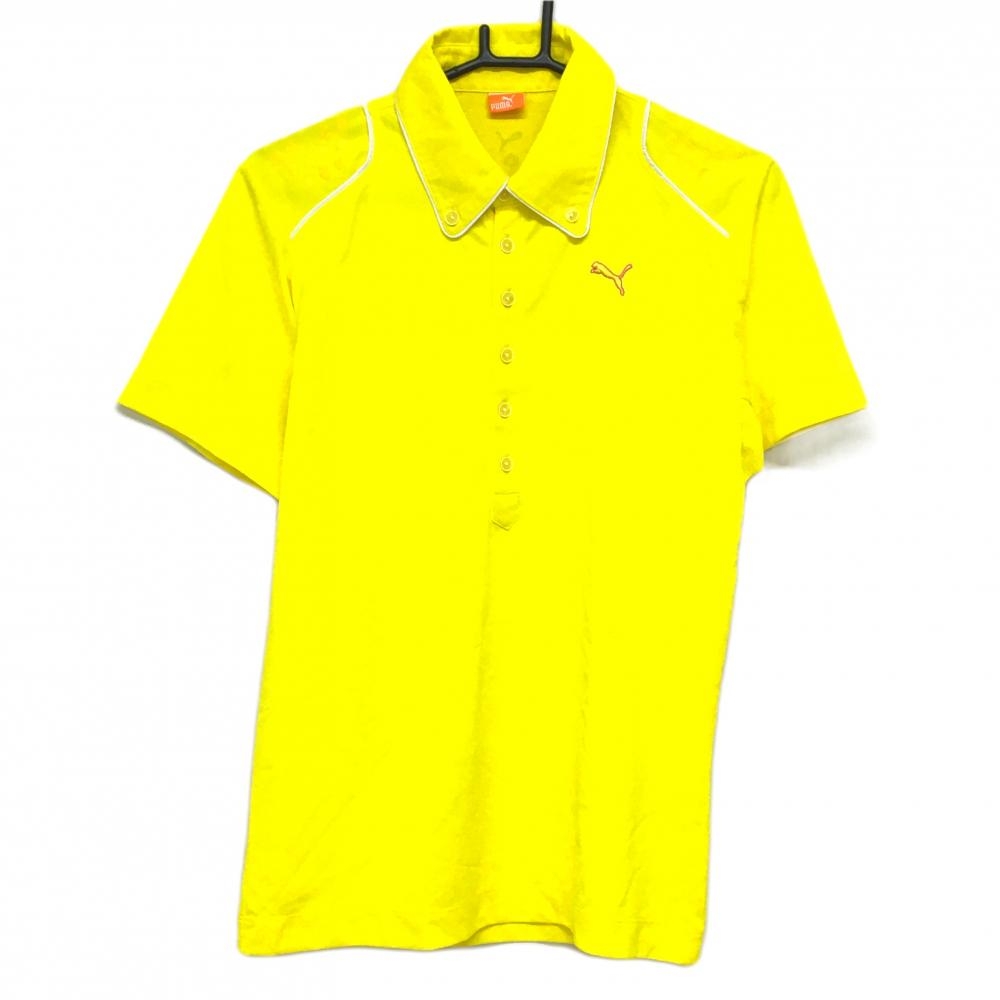 【超美品】プーマ 半袖ポロシャツ イエロー×白 肩パイピンクライン ボタンダウン  メンズ M ゴルフウェア PUMA