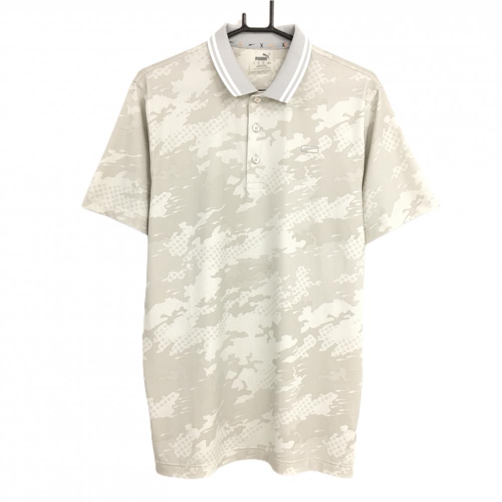 【超美品】プーマ 半袖ポロシャツ ベージュ×グレー カモフラ風 迷彩 メンズ US-S ゴルフウェア PUMA
