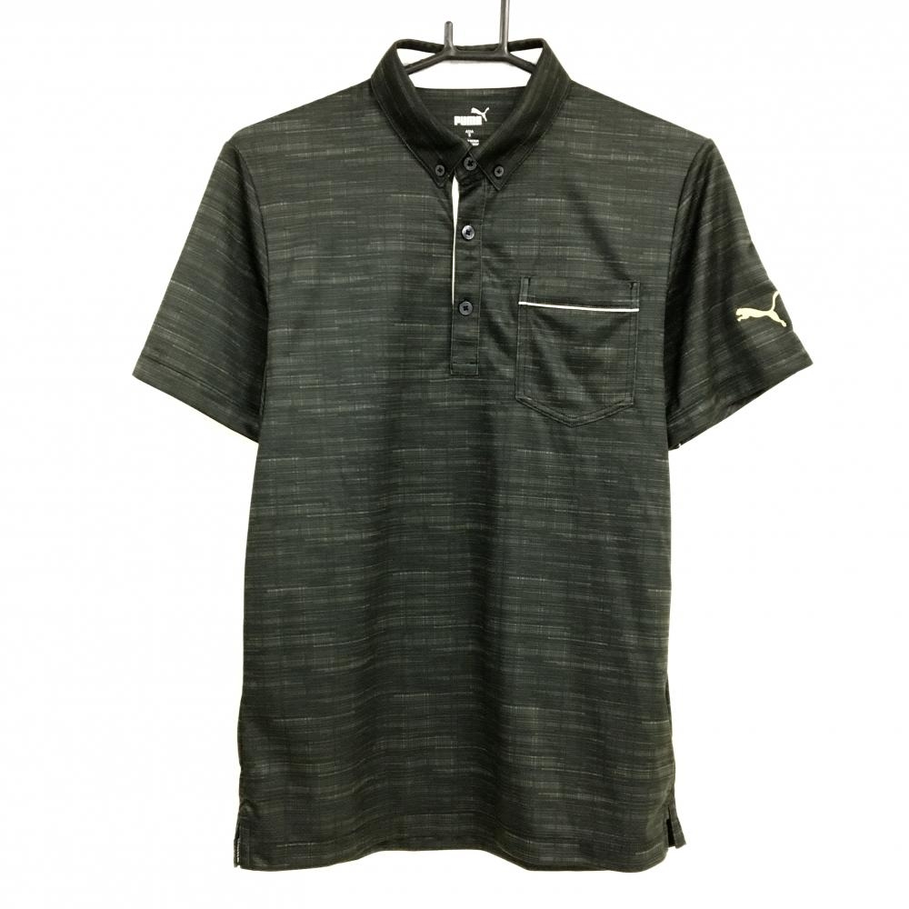 【超美品】プーマ 半袖ポロシャツ 杢黒 胸ポケット ボタンダウン  メンズ S ゴルフウェア PUMA