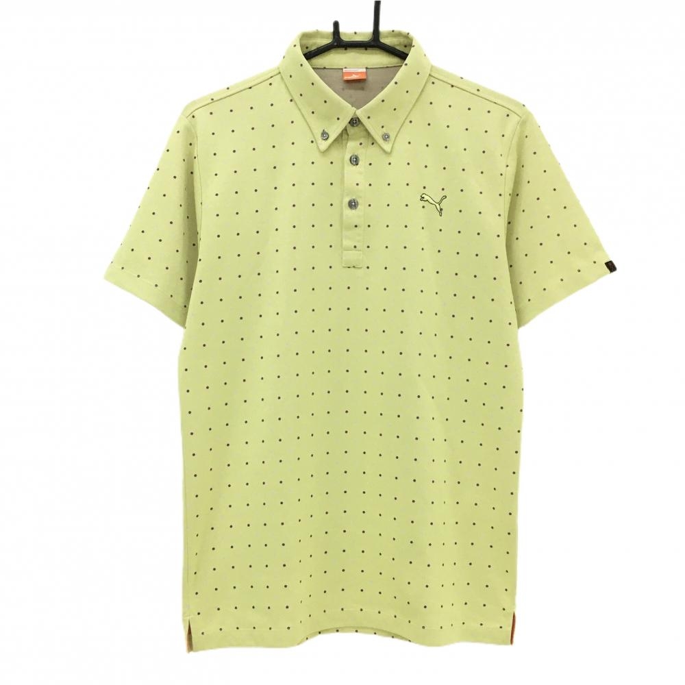 プーマ 半袖ポロシャツ イエロー系×パープル ドット ボタンダウン メンズ L ゴルフウェア PUMA