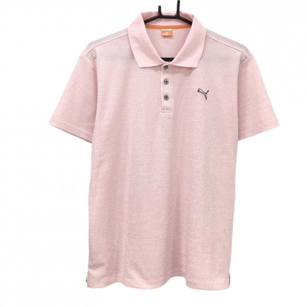 プーマ 半袖ポロシャツ ピンク×白 ボーダー調 ロゴ刺しゅう メンズ O ゴルフウェア PUMA