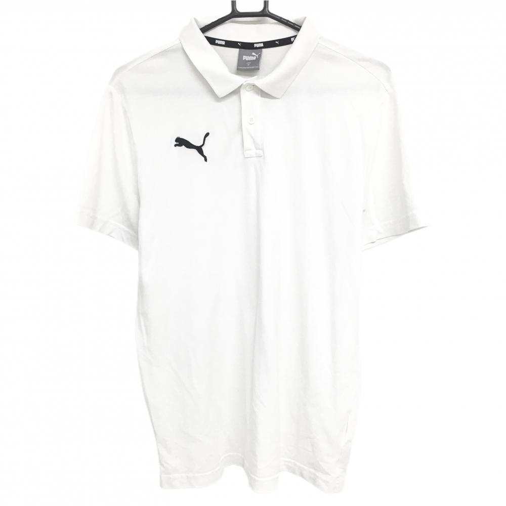 【美品】プーマ 半袖ポロシャツ 白 ロゴ黒 シンプル メンズ M ゴルフウェア PUMA