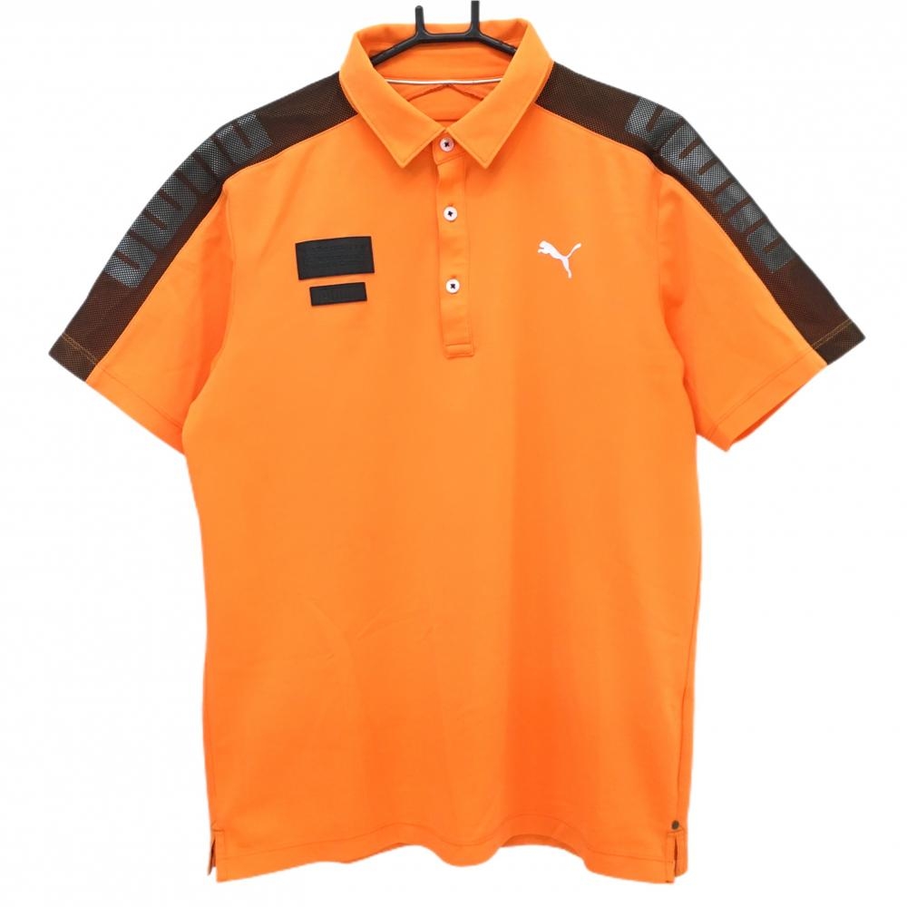 プーマ 半袖ポロシャツ オレンジ×黒 肩メッシュ メンズ XL ゴルフウェア PUMA