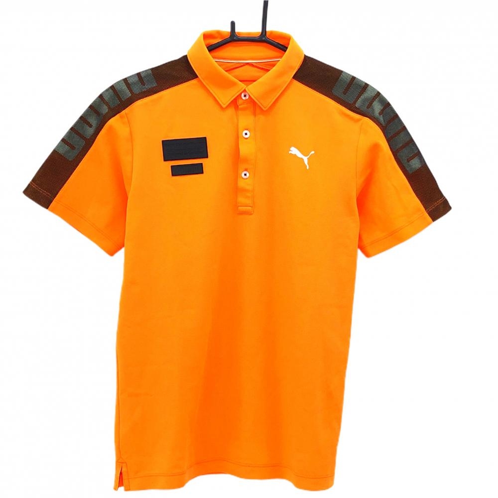 【超美品】プーマ 半袖ポロシャツ オレンジ×黒 肩メッシュ ロゴ DRYCELL メンズ M ゴルフウェア PUMA